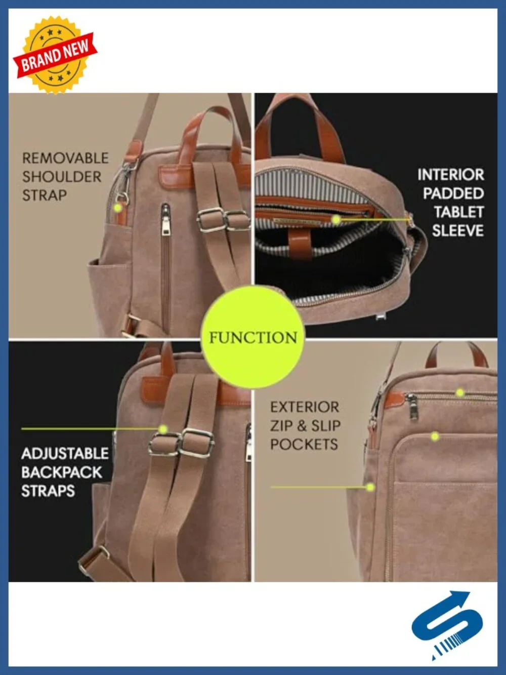 Convertible Canvas Backpack Purse with Pockets, Shoulder Strap